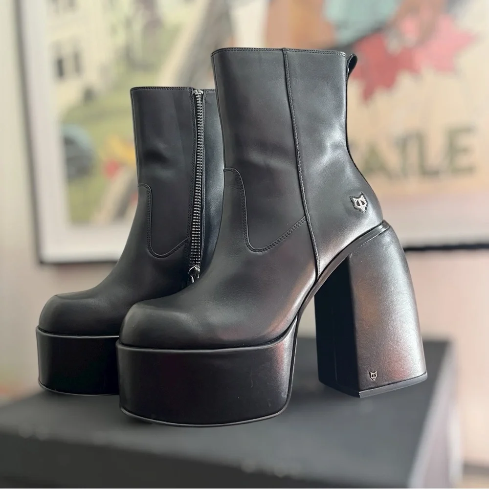 Naked Wolfe Jailbreaker Chunky AF Black Platform Ankle Boots size 9 - Picture 5 of 11